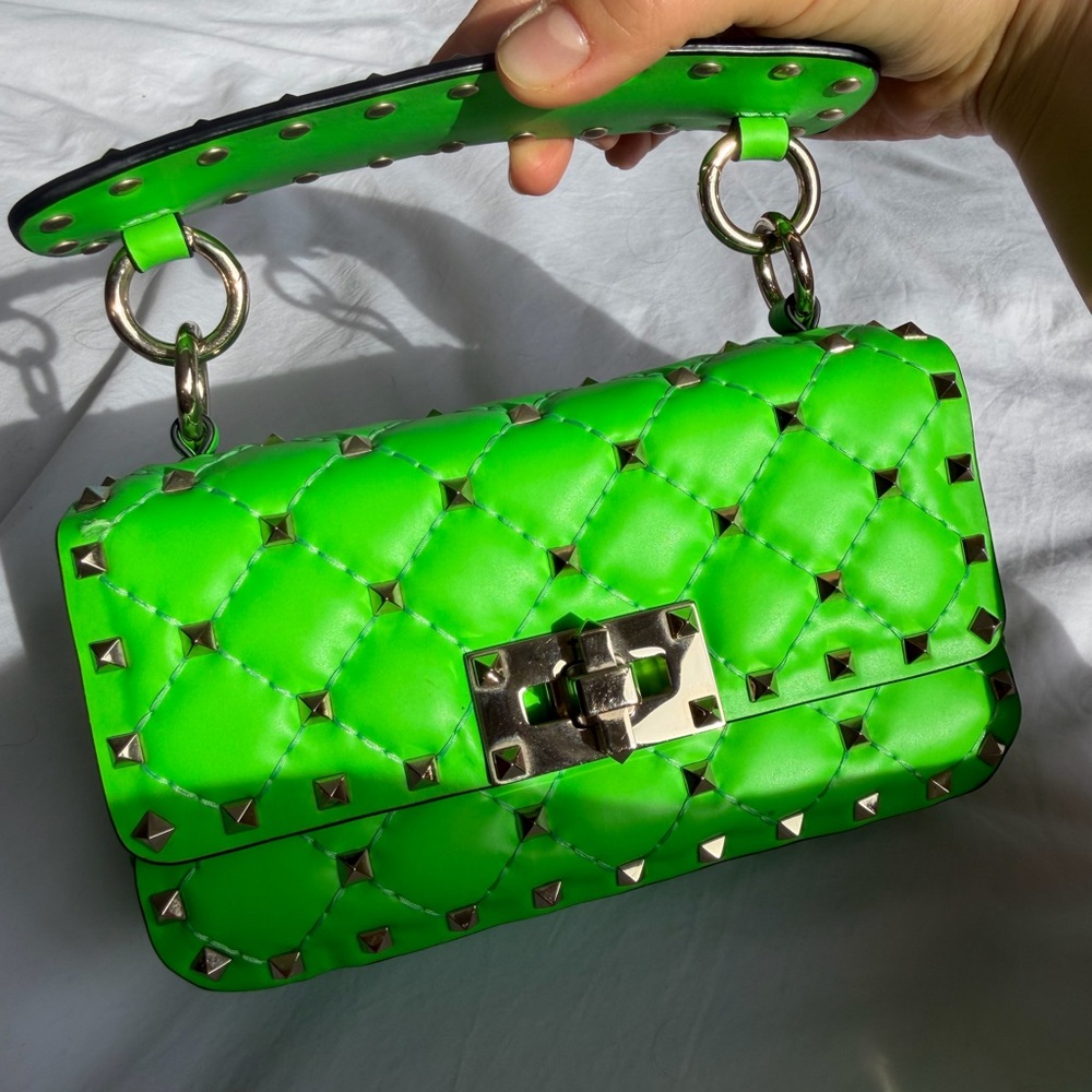 VALENTINO GARAVANI Micro Rockstud Spike Shoulder Bag Fluo Green